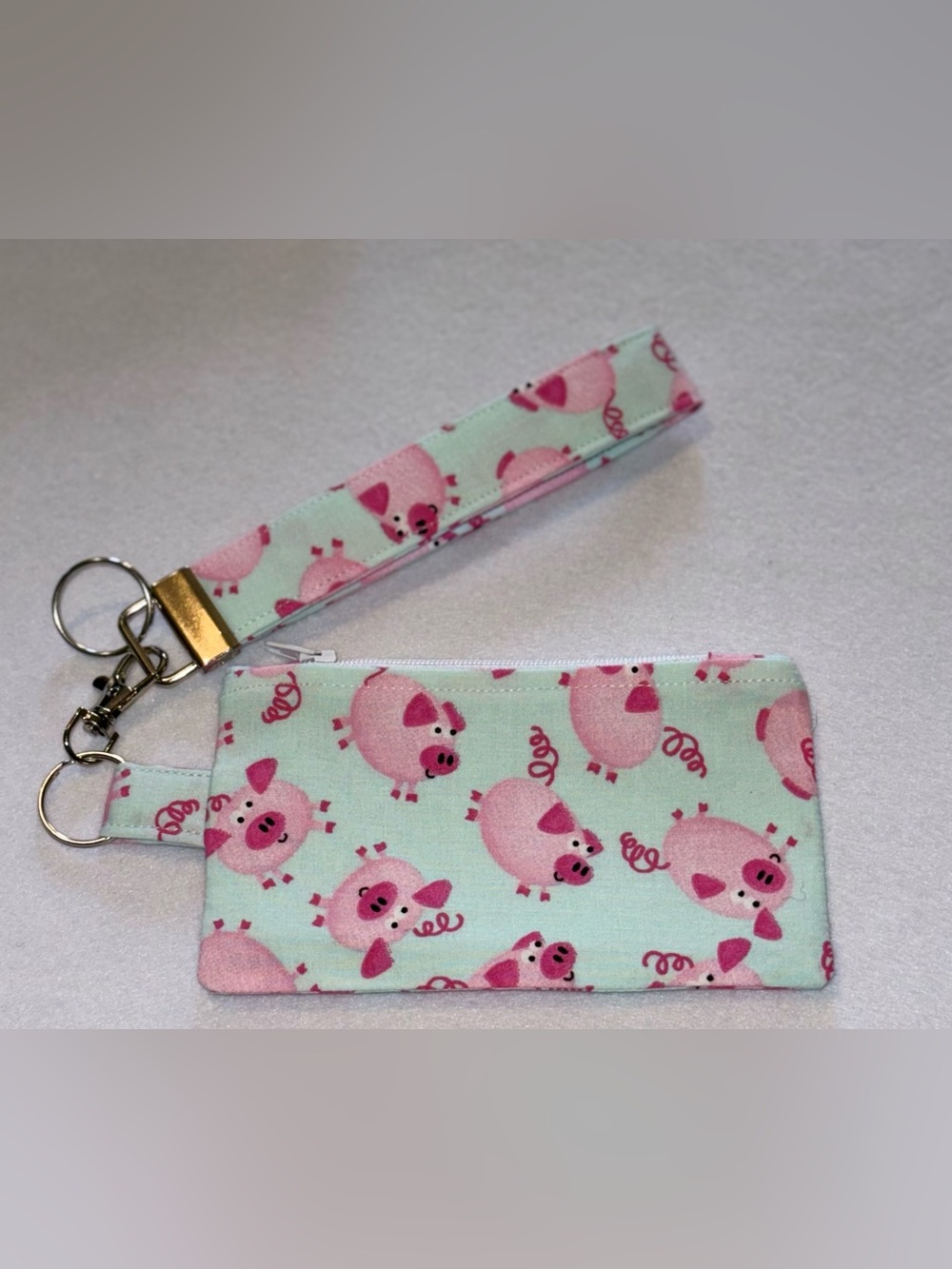 Pink Pig Coin Purse Wristlet Keyfob